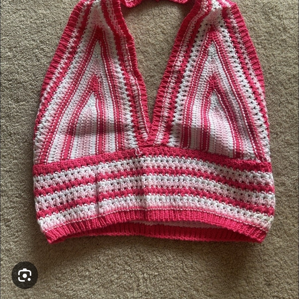 Hollister Pink and White Striped Halter Top